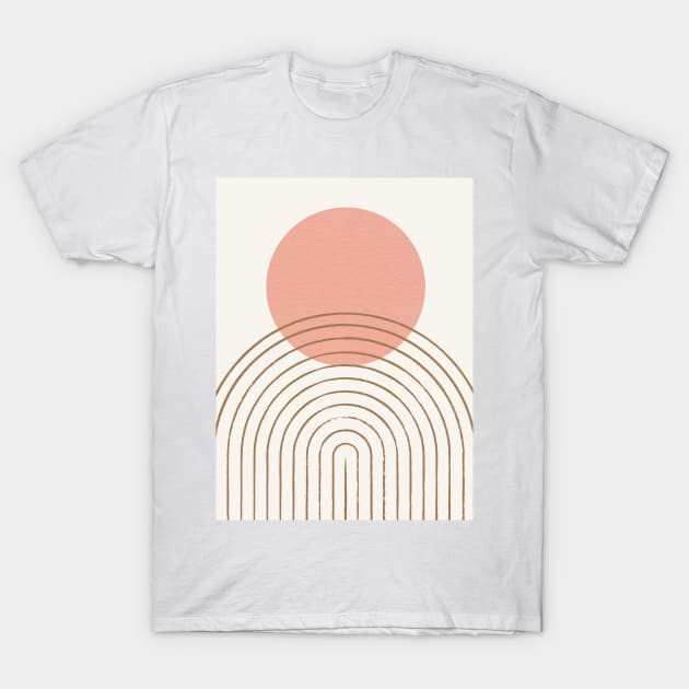 Pink Sun Rainbow Abstract - Mid century modern T-Shirt by moonlightprint